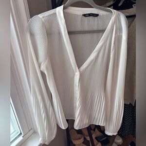 Zara Sheer White Pleated Top